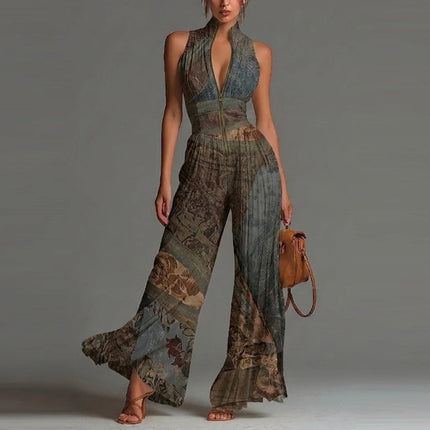 Womens Fashion Pleated Halter Neck Jumpsuit