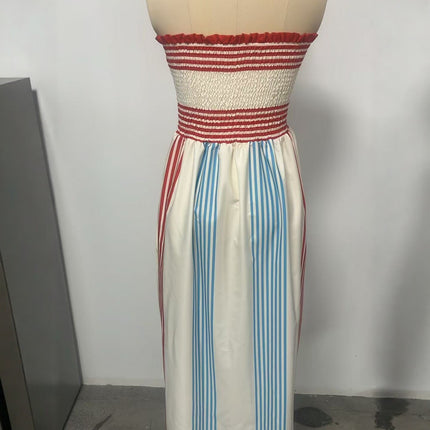 Womens Striped Strapless Dress