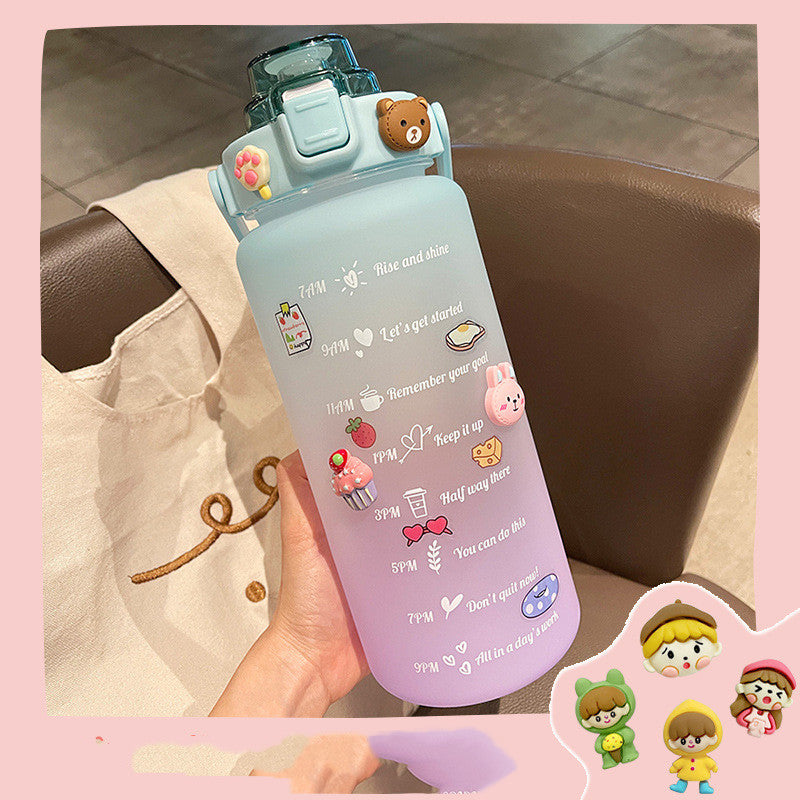 زجاجة ماء كبيرة صيفية محمولة، كوب ماء كبير بسعة 2 لتر، مصنوع من البلاستيك