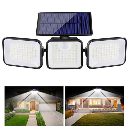 Solar Powered 180 LED Three Head Rotatable Wall Lamp