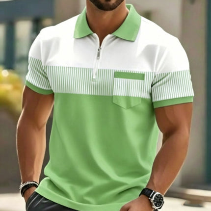 Men's 3D Digital Print Polo Shirt Short Sleeve Striped Turn Down Collar