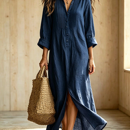 Womens Button Down Long Sleeve Cotton Dress