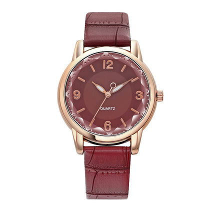 Two Tone Dial Women Quartz Watch Leather Strap