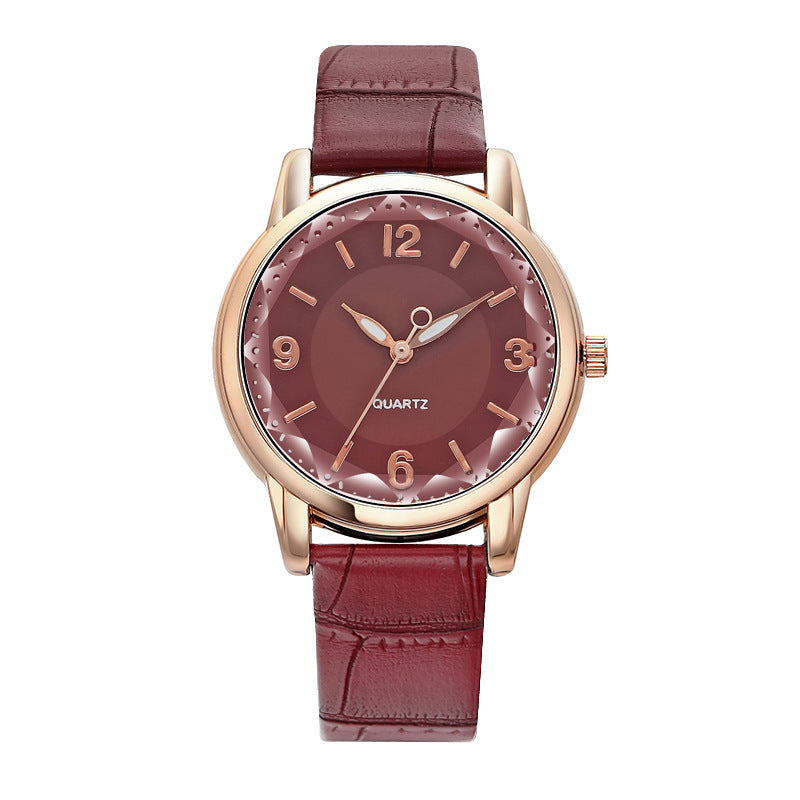 Two Tone Dial Women Quartz Watch Leather Strap