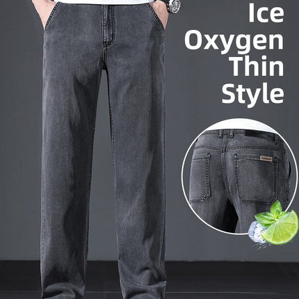 Men's Ice Silk Stretch Jeans High Waist Loose Fit