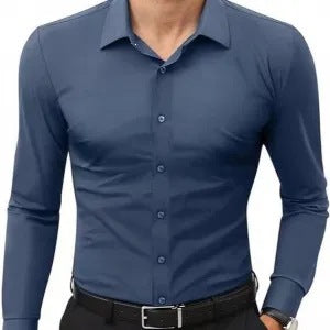 Four-Way Stretch White Button-Down Men's Plus-Size Shirt