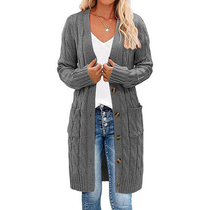 Women's Knitted Long Cable Cardigan Sweater