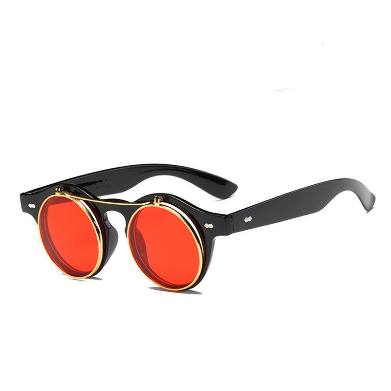 Retro Double Layer Flip Top Round Sunglasses