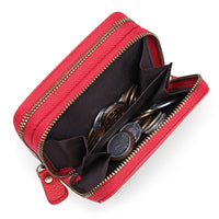 First Cowhide Double Layer Zipper Expanding Card Holder