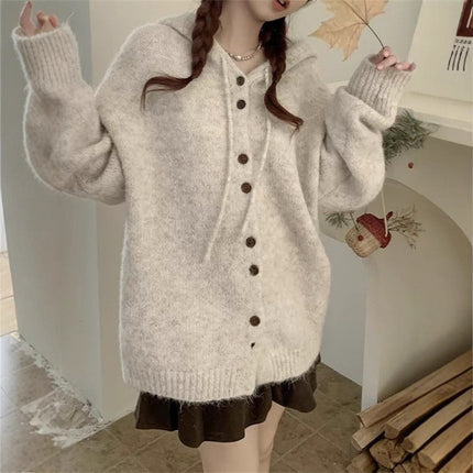Hooded Knitted Cardigan Women Loose Sweater