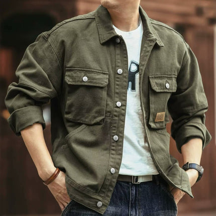 Men's vintage washed denim button-down jacket