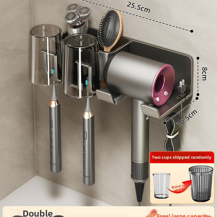 Bathroom Wall Mount Toothbrush and Hair Dryer Holder