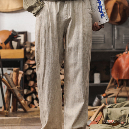 Mens Vintage Linen Casual Pants