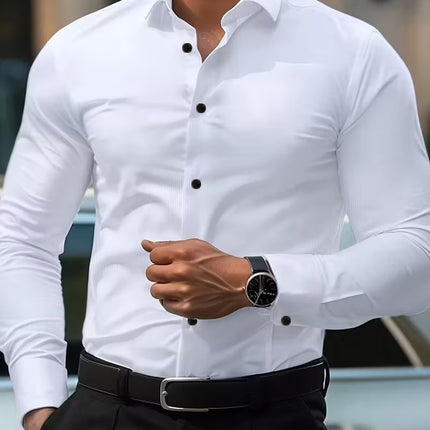 Four-Way Stretch White Button-Down Men's Plus-Size Shirt