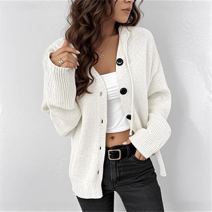 Womens Solid Color Hooded Drawstring Knit Cardigan Jacket