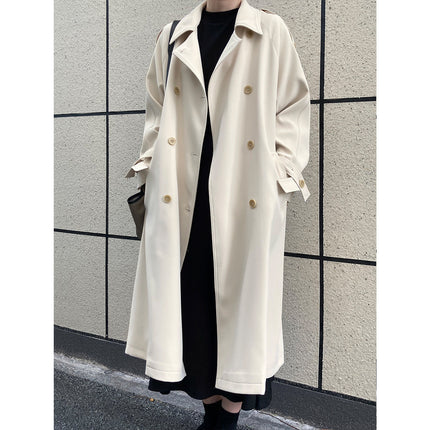 Women's long and loose British-style knee-length coat in casual style