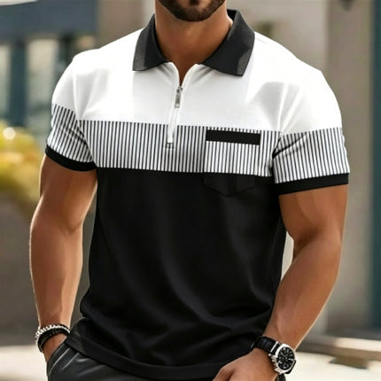 Men's 3D Digital Print Polo Shirt Short Sleeve Striped Turn Down Collar
