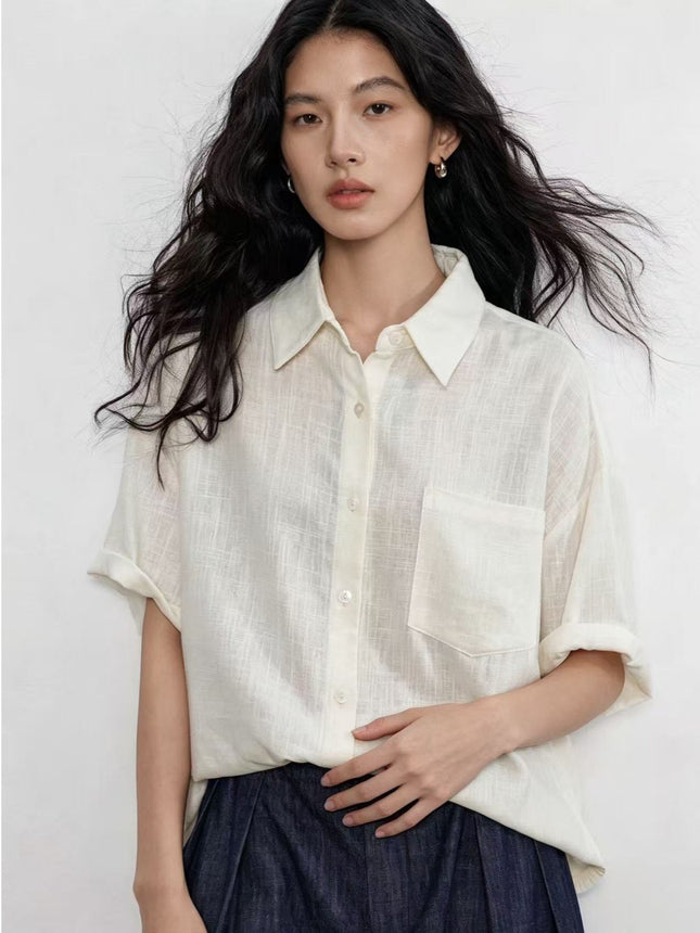 Short-Sleeve Linen Loose Shirt for Women