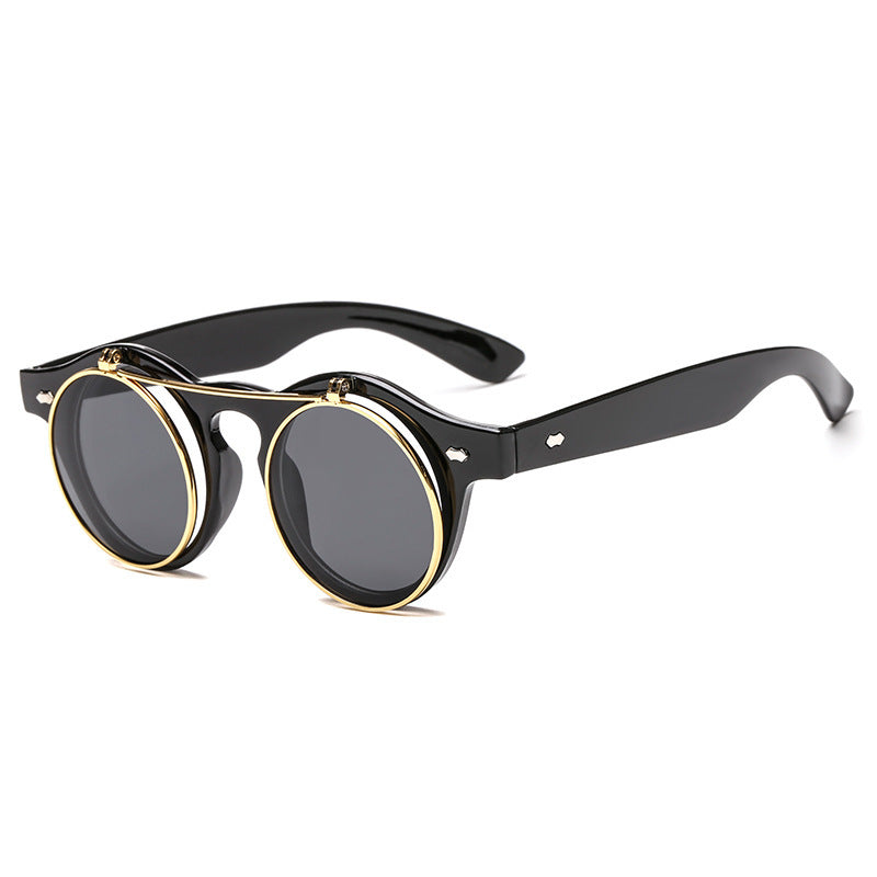 Retro Double Layer Flip Top Round Sunglasses