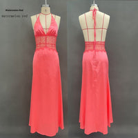 Seamless Halter Deep V-Slit Silk-Smooth Satin Maxi Dress