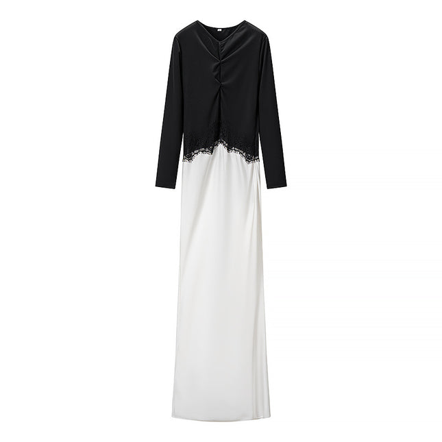 Lace embellished A-line long dress