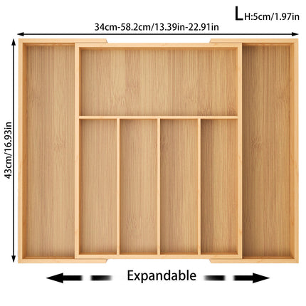 Adjustable Bamboo Kitchen Cutlery Drawer Organizer Tray