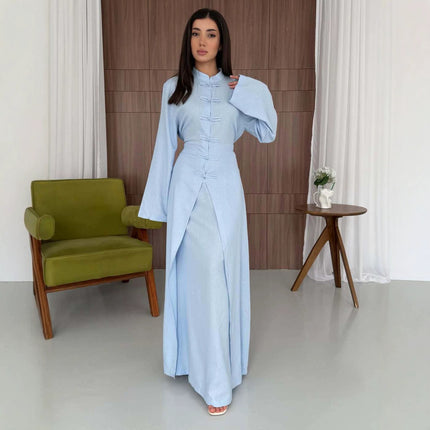 Zen Style Buttoned Long Sleeve Dress Set