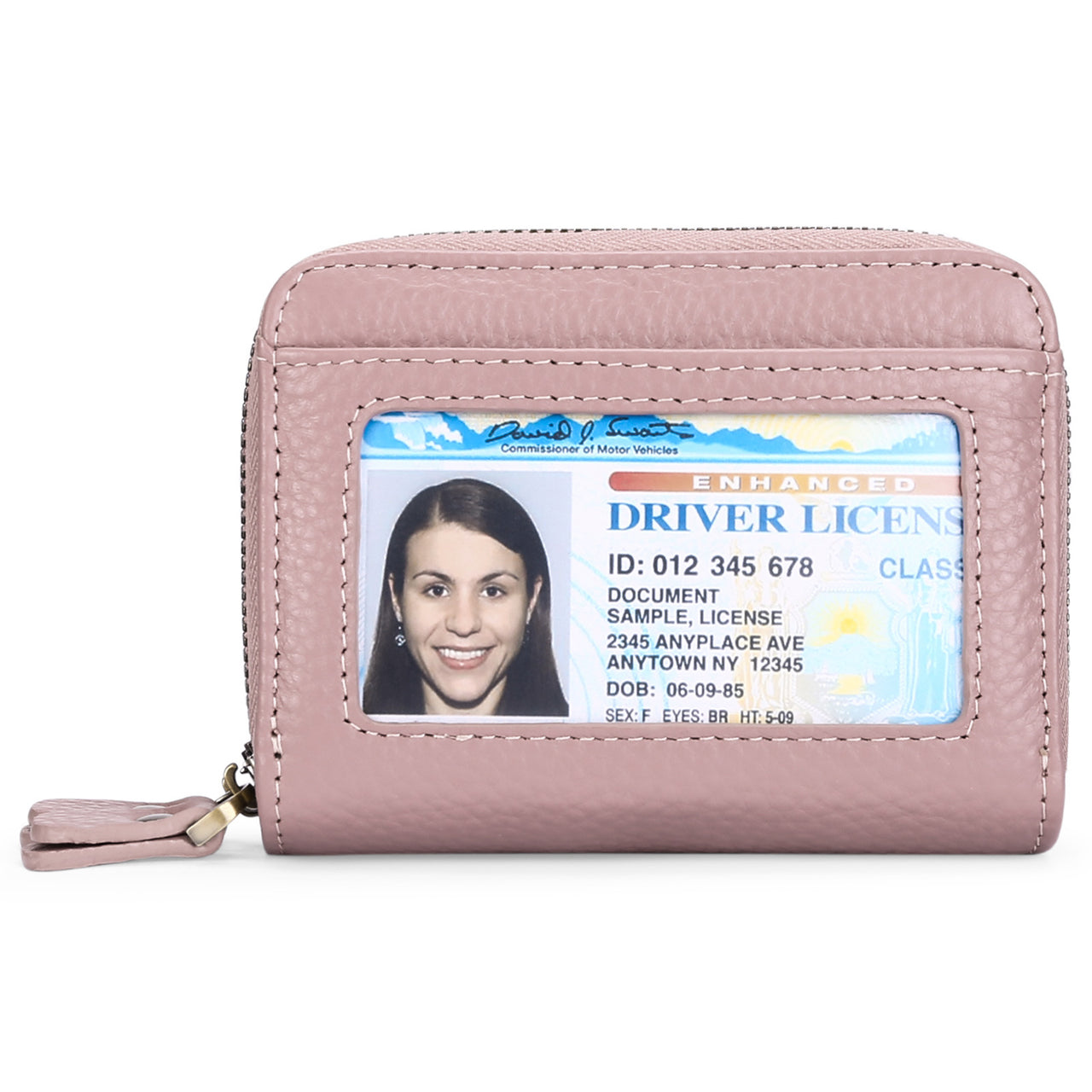 First Cowhide Double Layer Zipper Expanding Card Holder