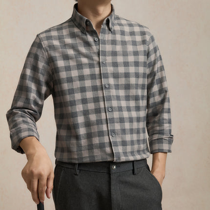 Pure Cotton Brushed Plaid Shirt for Men