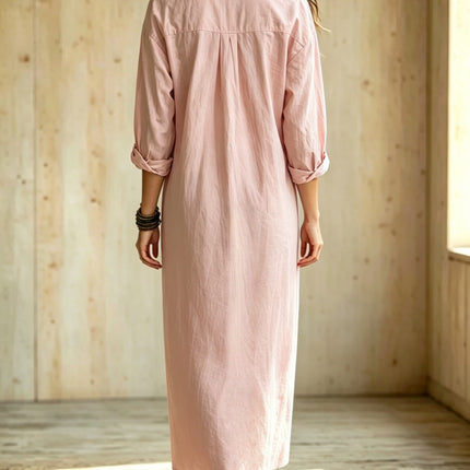 Womens Button Down Long Sleeve Cotton Dress