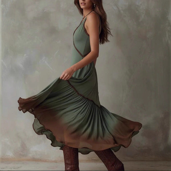 Bohemian Tie-Dye Ruffle Midi Skirt For Cross-Border Independent Sites In Europe And The US