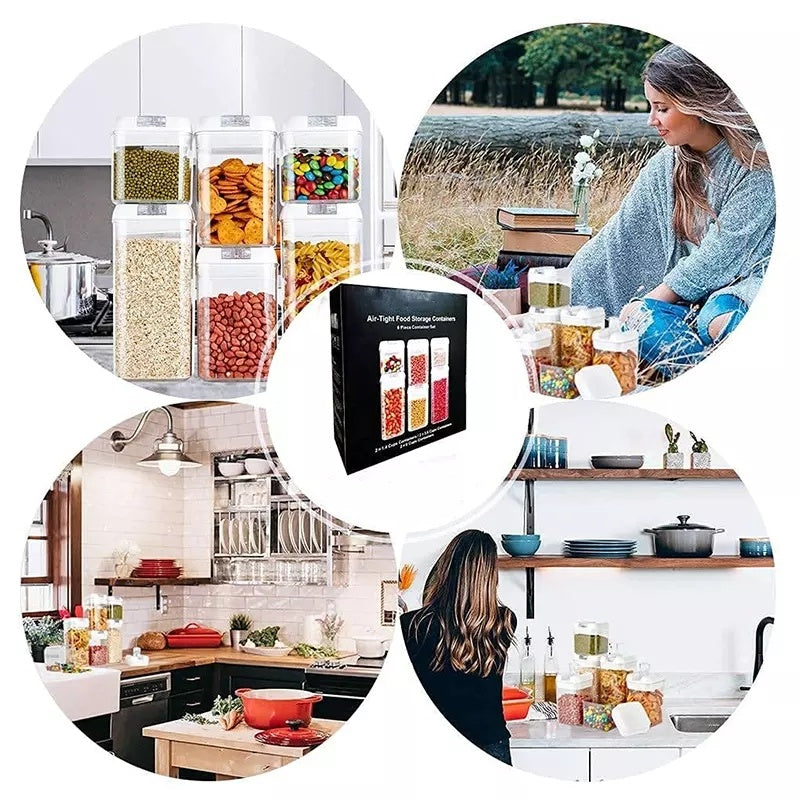 مجموعة من 6 قطع من حاويات تخزين الطعام سهلة الإغلاق لتخزين الدقيق والسكر