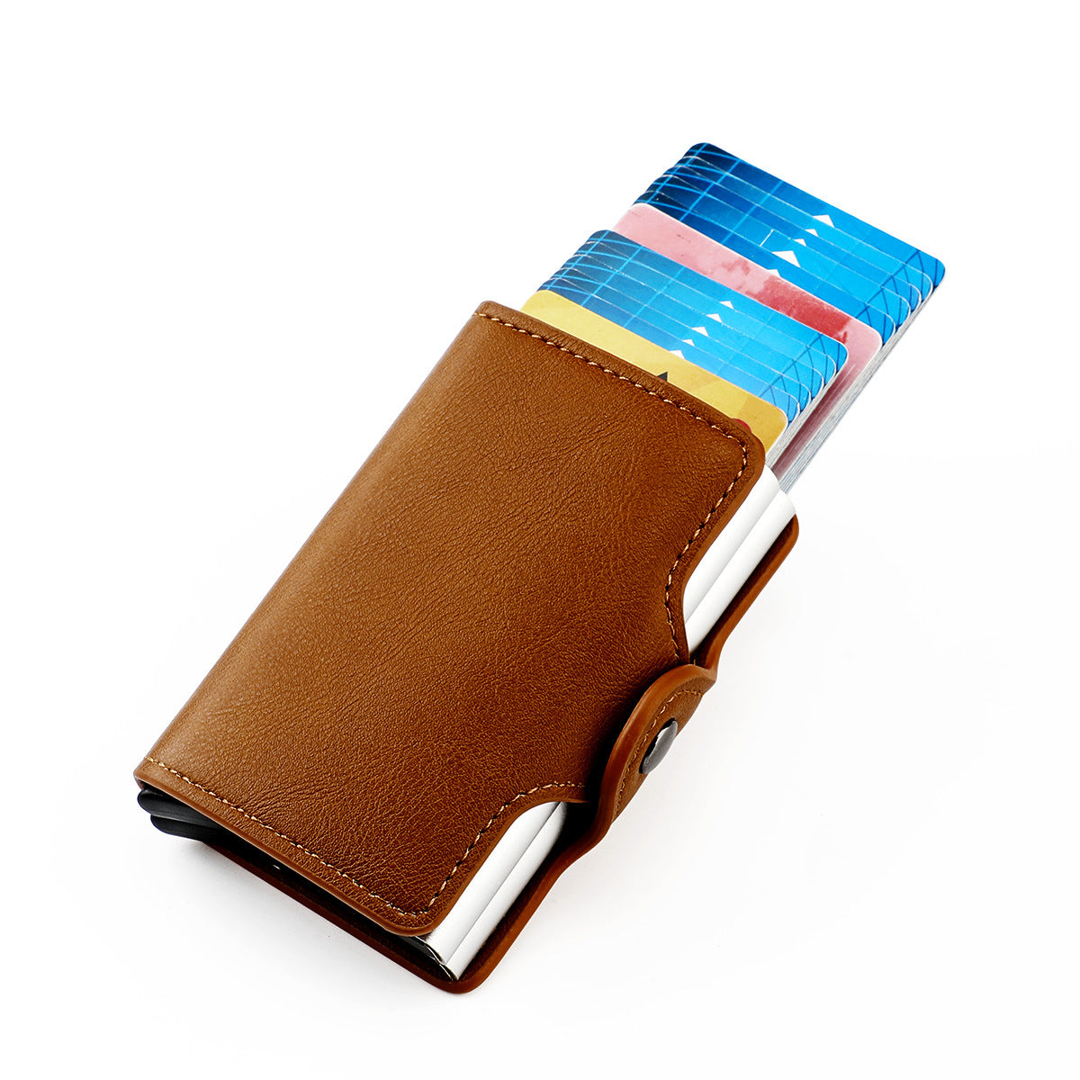 Men's RFID Aluminum Box Card Clamp Automatic Pop-up Double Aluminum Box