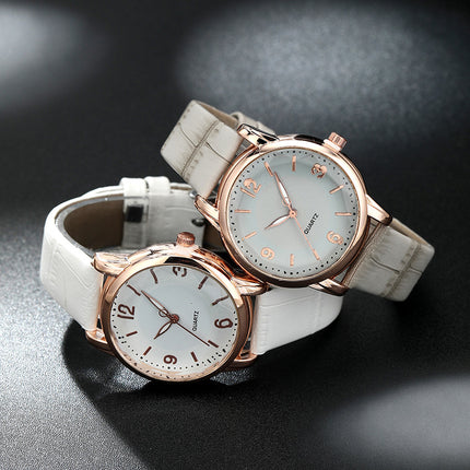 Two Tone Dial Women Quartz Watch Leather Strap