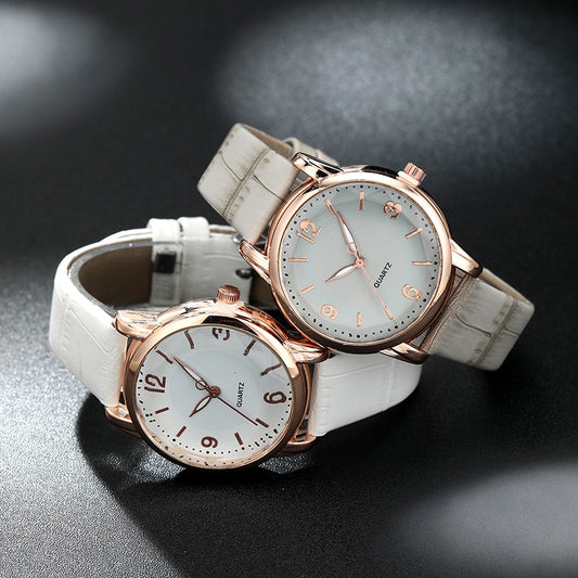 Two Tone Dial Women Quartz Watch Leather Strap