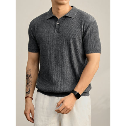 Summer Cooling Knitted Ribbed Texture Polo Shirt for Men with One Button Turn-down Collar