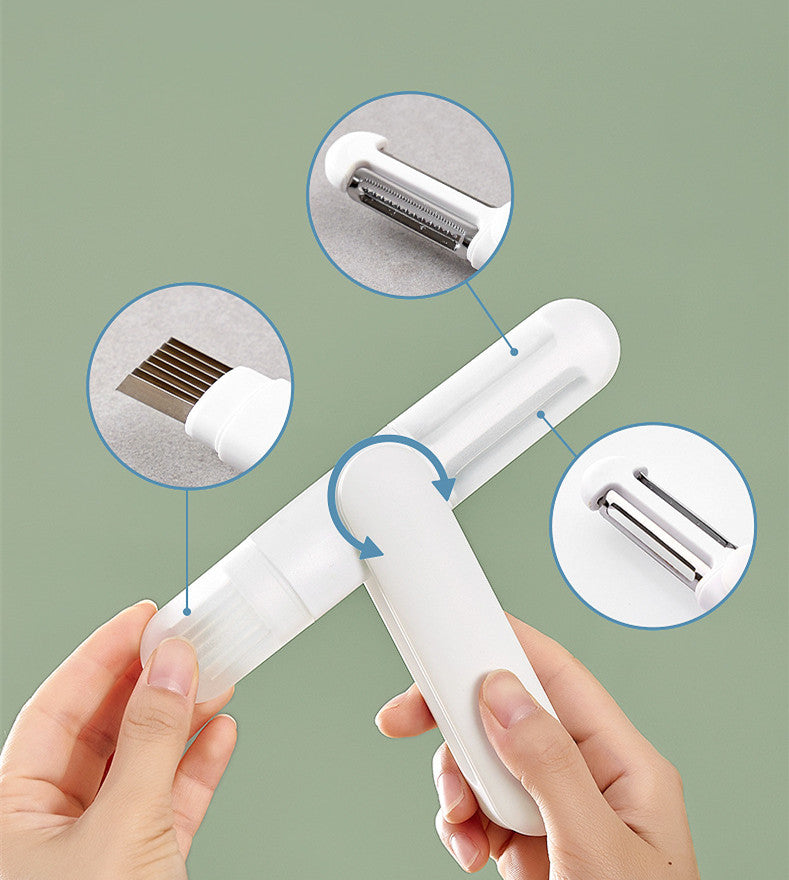 سكين تقشير دوار متعدد الوظائف 3 في 1، مقشرة ومبشرة من الفولاذ المقاوم للصدأ تدور 360 درجة، أدوات مطبخ 