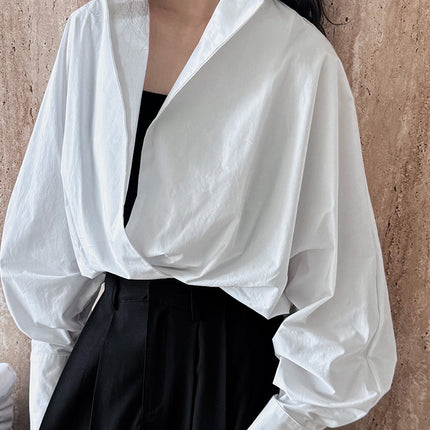 Layered Stand-up Collar Deep V-Neck Shirt