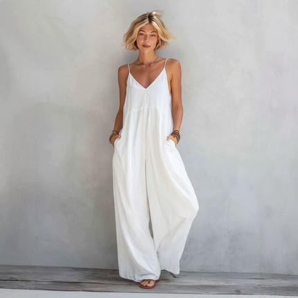 Womens Wide Leg Linen Jumpsuit