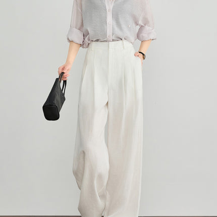 Womens Tencel Linen Wide Leg Pants