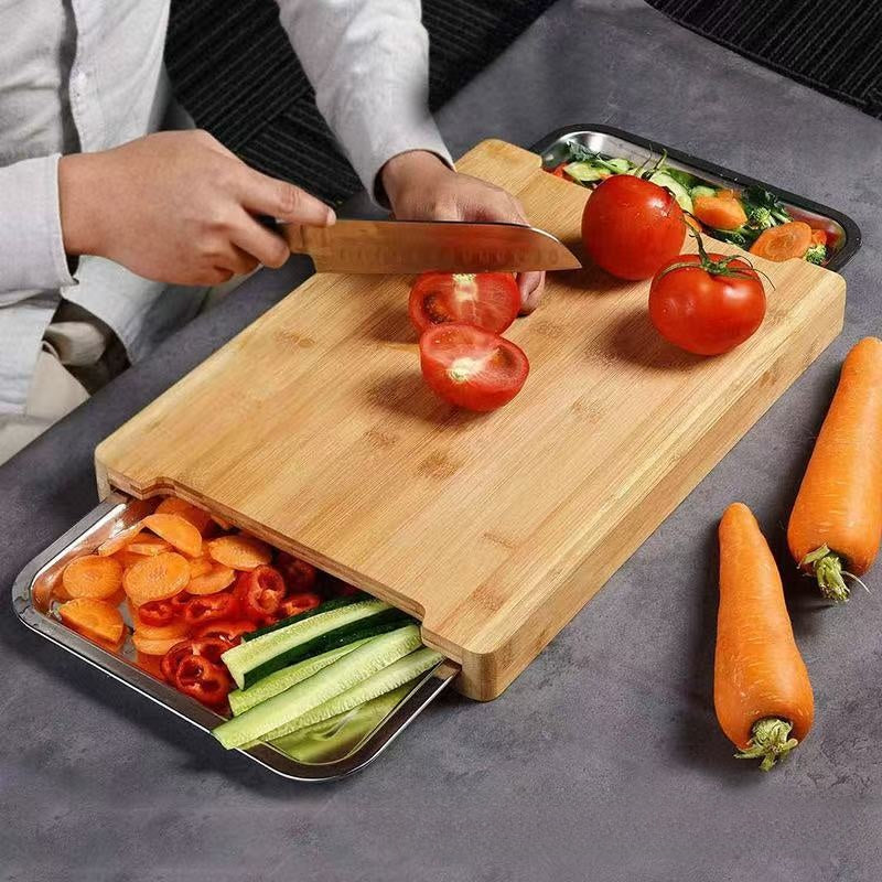 Bamboo Kitchen Cutting Board with Drawer for Food Preparation
