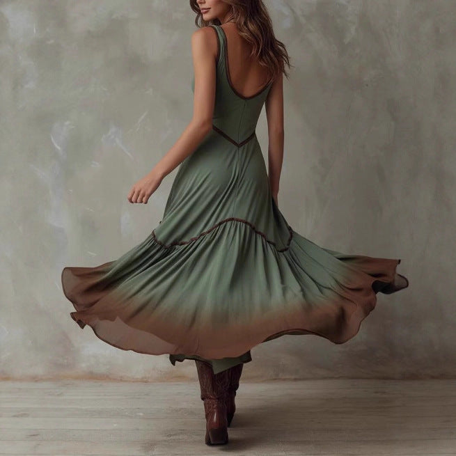 Bohemian Tie-Dye Ruffle Midi Skirt For Cross-Border Independent Sites In Europe And The US