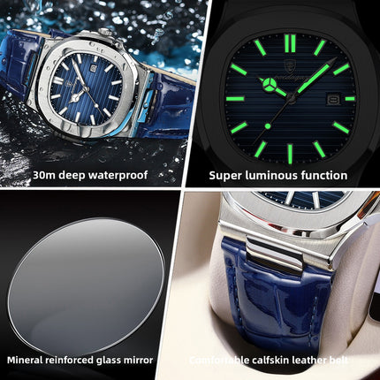 Ultra-Thin Mens Quartz Watch with Leather Strap