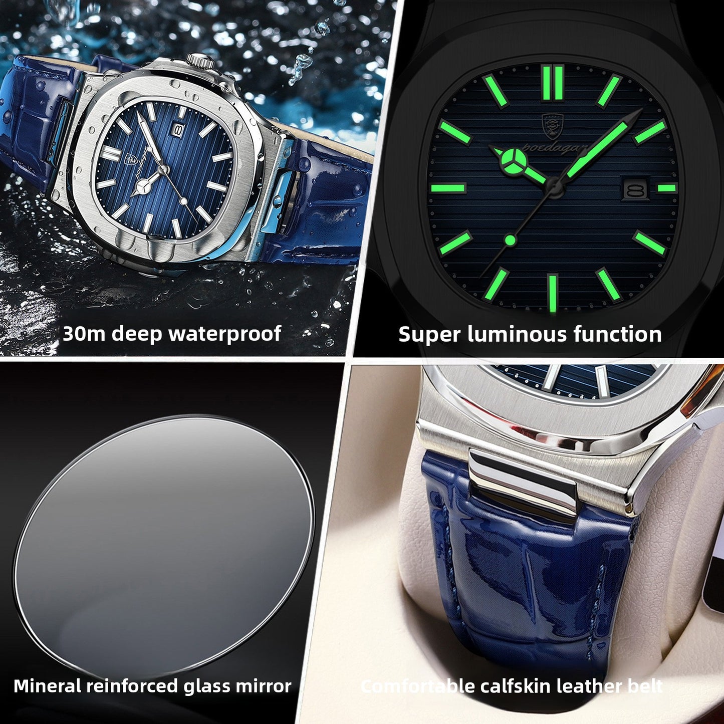 Ultra-Thin Mens Quartz Watch with Leather Strap