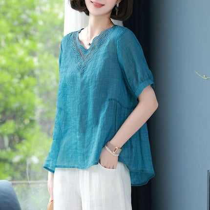 Women's Short Sleeve Linen Blend Shirt
