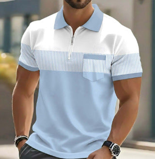 Men's 3D Digital Print Polo Shirt Short Sleeve Striped Turn Down Collar