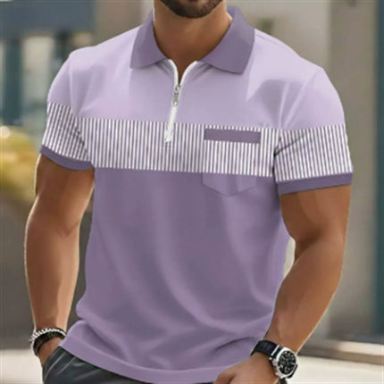 Men's 3D Digital Print Polo Shirt Short Sleeve Striped Turn Down Collar