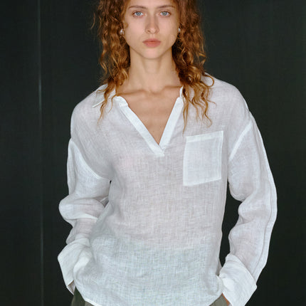 Women's Linen Lapel Shirt Long Sleeve Casual Top