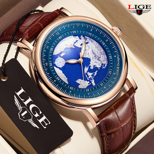 Mens Leather Strap Calendar Watch