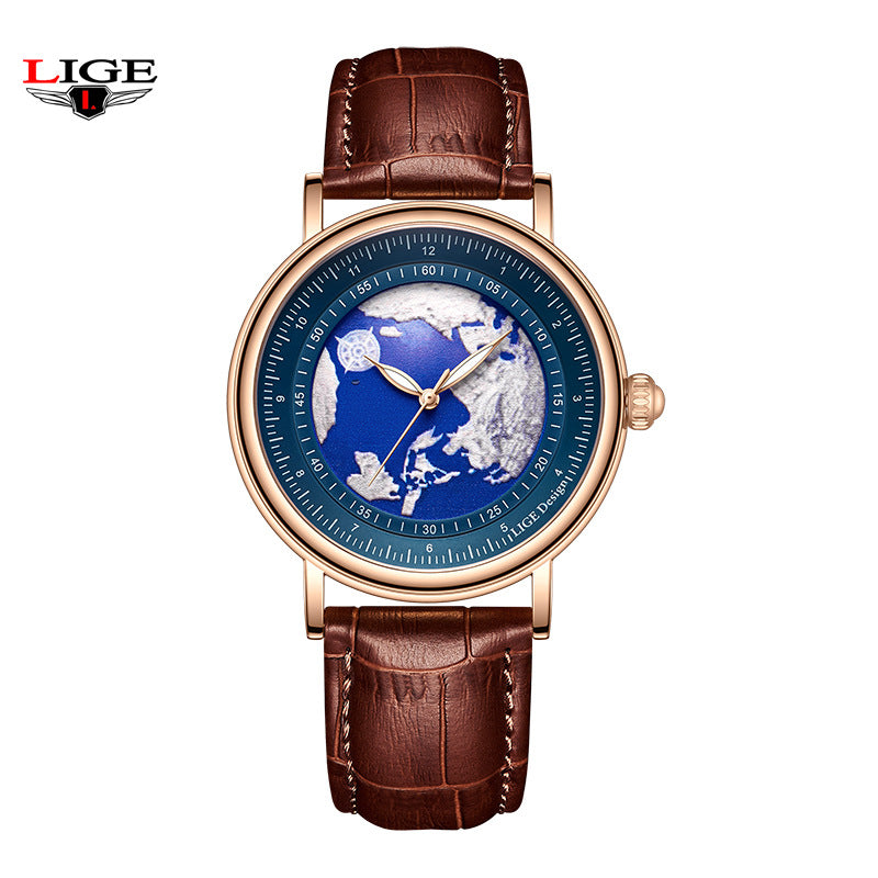 Mens Leather Strap Calendar Watch